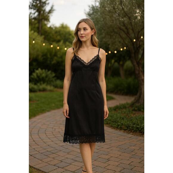 Other - Elegant Black Lace Trim Chemise Slip Dress